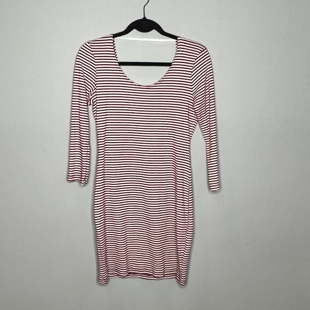 NWT Sparkle & Fade Red &‎ White Stripe Scoop Back Bodycon Dress Size Medium